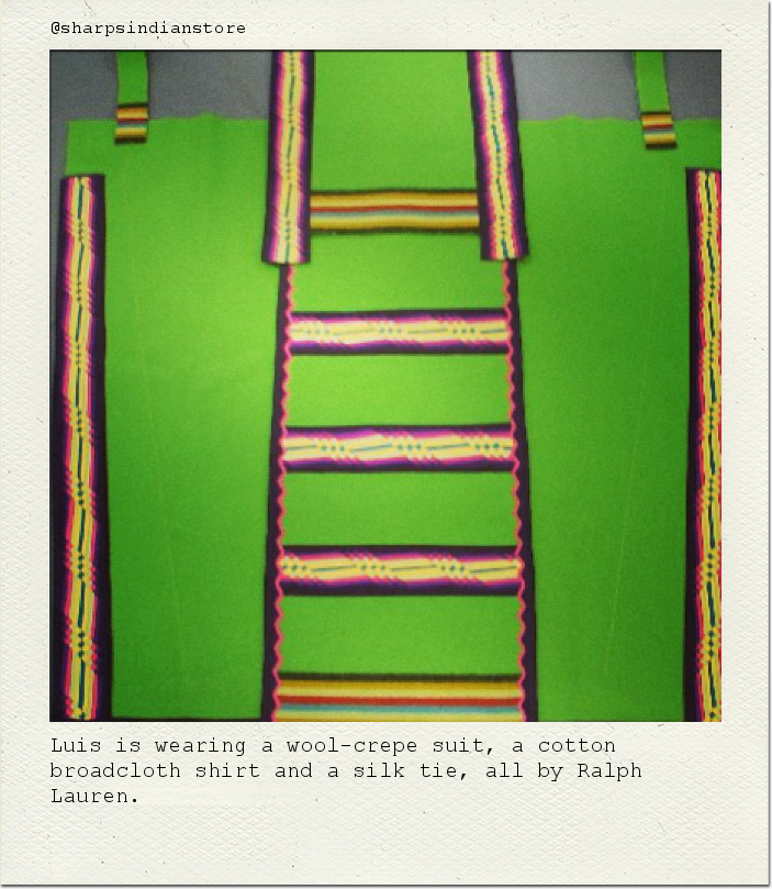 Luis is wearing a wool-crepe suit, a cotton broadcloth shirt and a silk tie, all by Ralph Lauren.