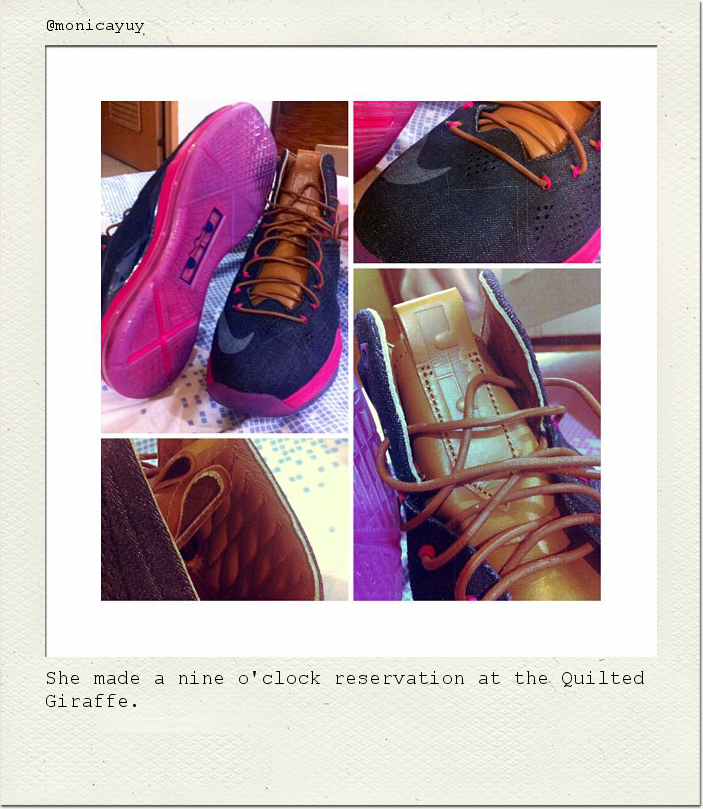 She made a nine o'clock reservation at the Quilted Giraffe.