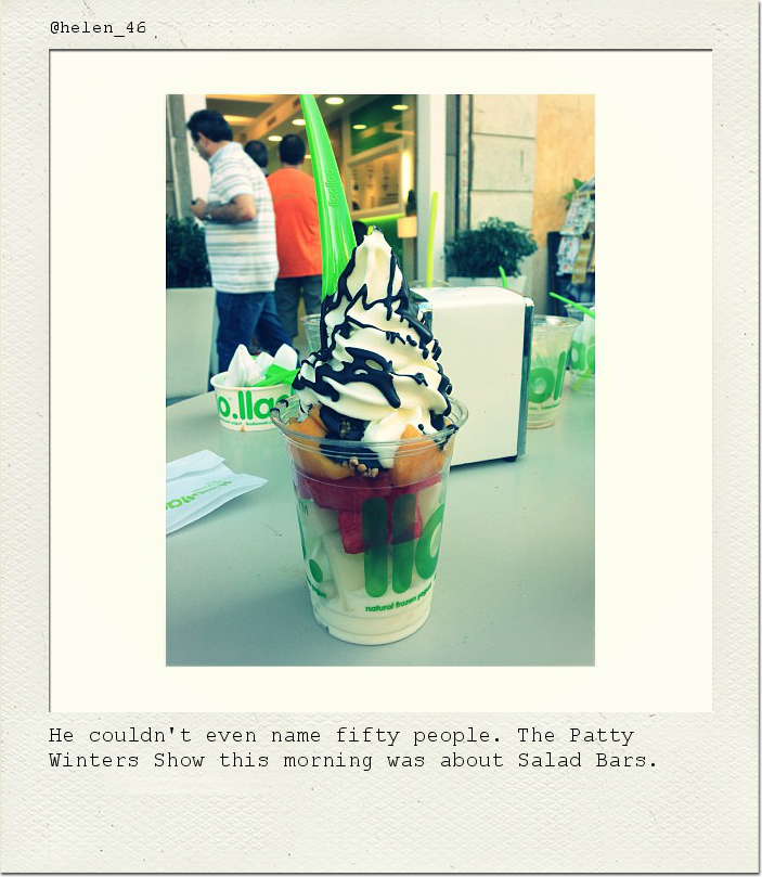 He couldn't even name fifty people. The Patty Winters Show this morning was about Salad Bars.