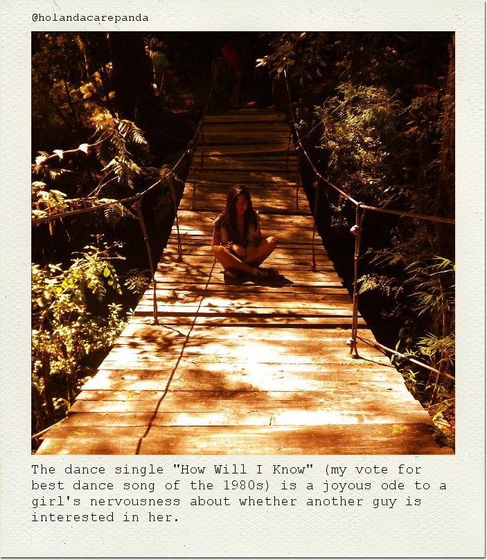 The dance single "How Will I Know" (my vote for best dance song of the 1980s) is a joyous ode to a girl's nervousness about whether another guy is interested in her.