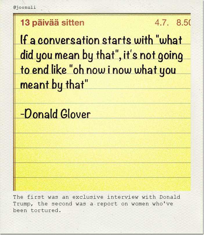 The first was an exclusive interview with Donald Trump, the second was a report on women who've been tortured.