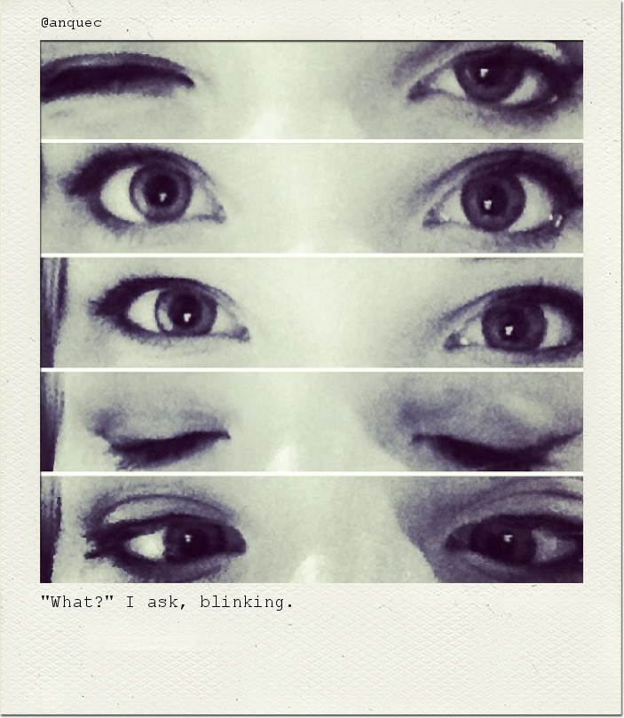 "What?" I ask, blinking.