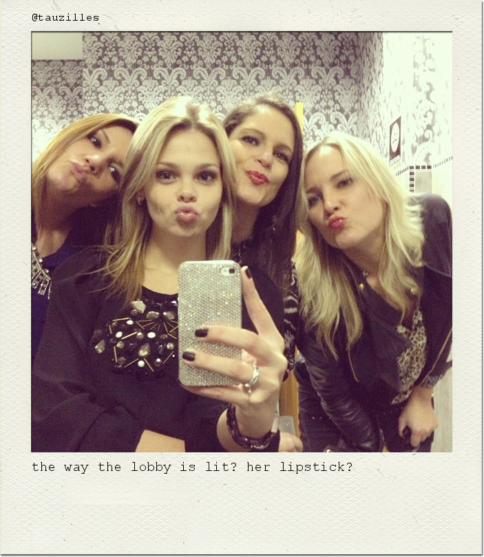 the way the lobby is lit? her lipstick?