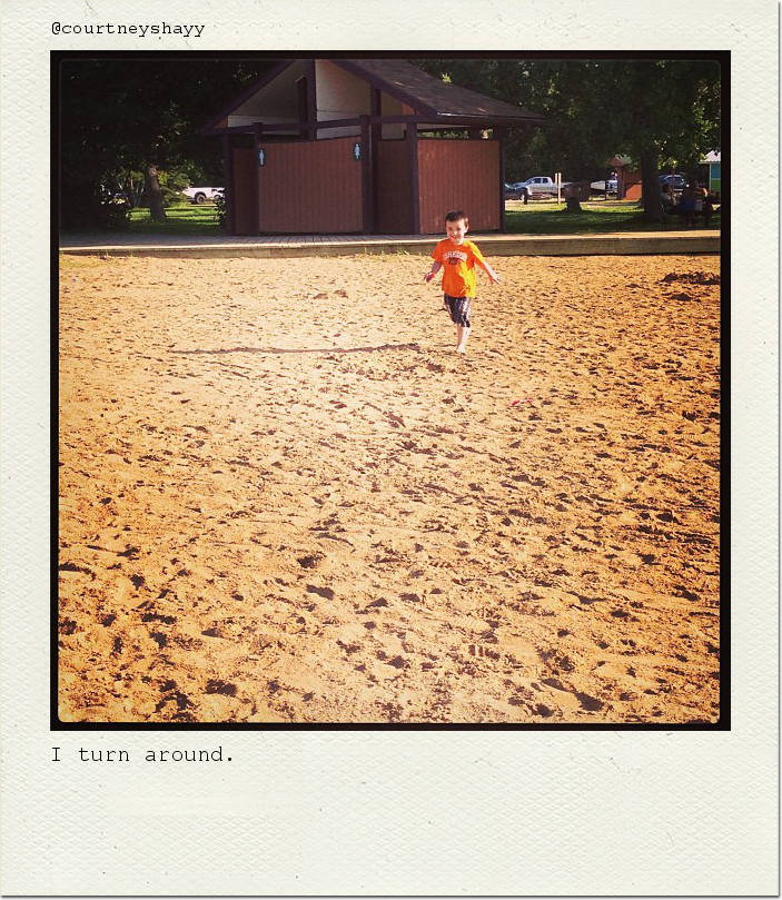 I turn around.