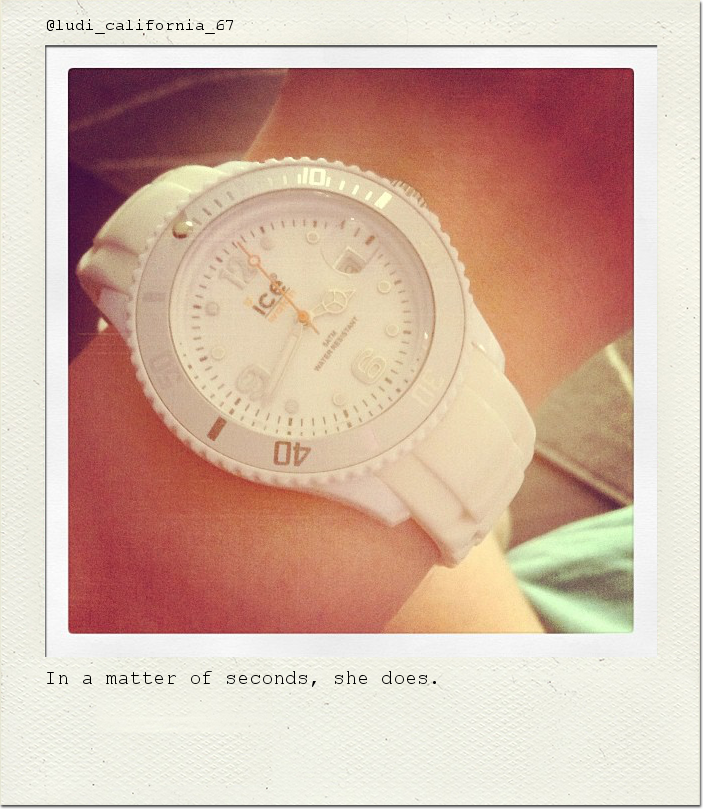 In a matter of seconds, she does.