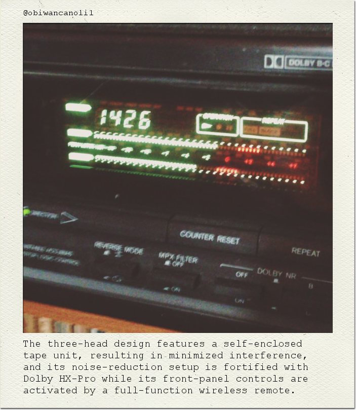 The three-head design features a self-enclosed tape unit, resulting in minimized interference, and its noise-reduction setup is fortified with Dolby HX-Pro while its front-panel controls are activated by a full-function wireless remote.