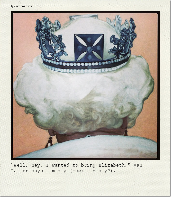 "Well, hey, I wanted to bring Elizabeth," Van Patten says timidly (mock-timidly?).