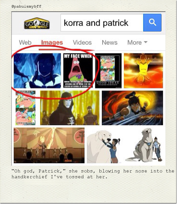 "Oh god, Patrick," she sobs, blowing her nose into the handkerchief I've tossed at her.