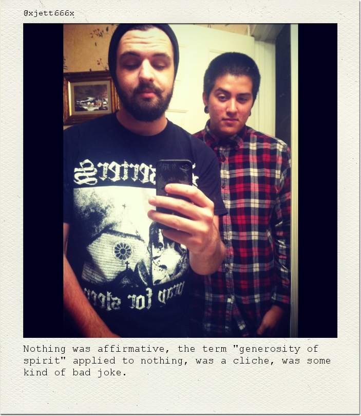 Nothing was affirmative, the term "generosity of spirit" applied to nothing, was a cliche, was some kind of bad joke.