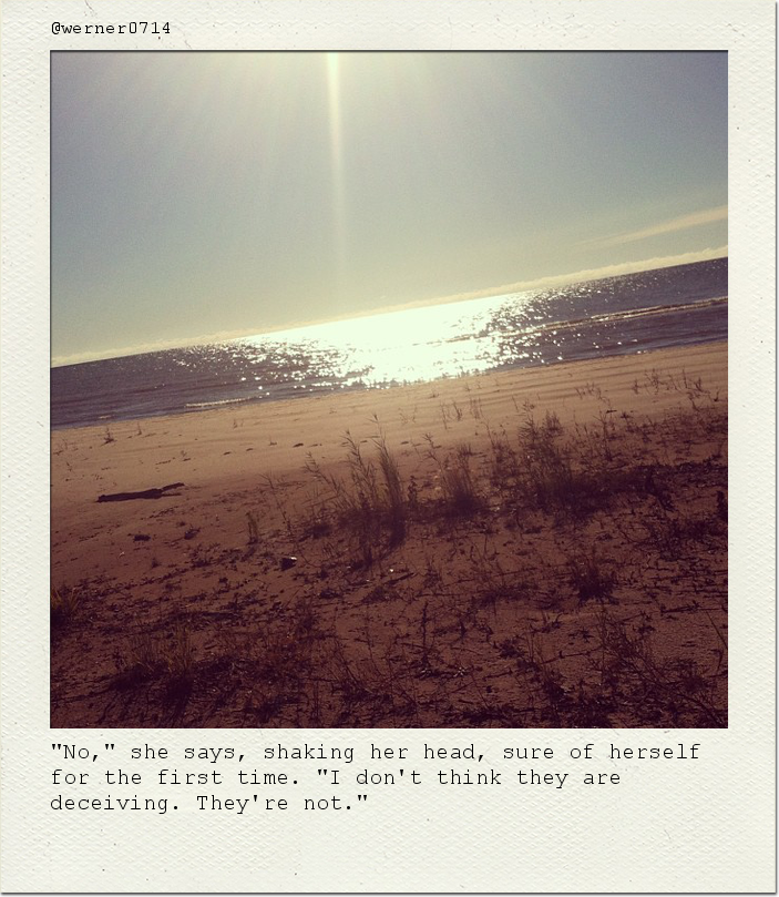 "No," she says, shaking her head, sure of herself for the first time. "I don't think they are deceiving. They're not."